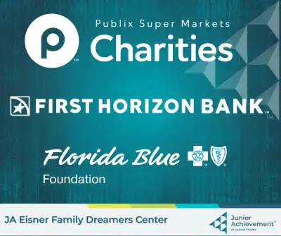 Publix, First Horizon Bank, and Florida Blue Foundation Logo on a dark background with the JACF logo at the bottom.